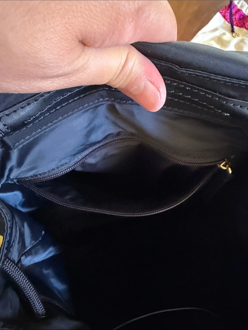 Tory Burch Black Nylon Drawstring Backpack with Front Buckle Pockets
